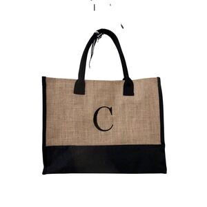 Yoolife Jute Tote Bag Size Large Natural Black Monogram Initial C New With Tags